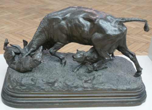 Isidore Jules  Bonheur : Vache défendant son veau contre un loup